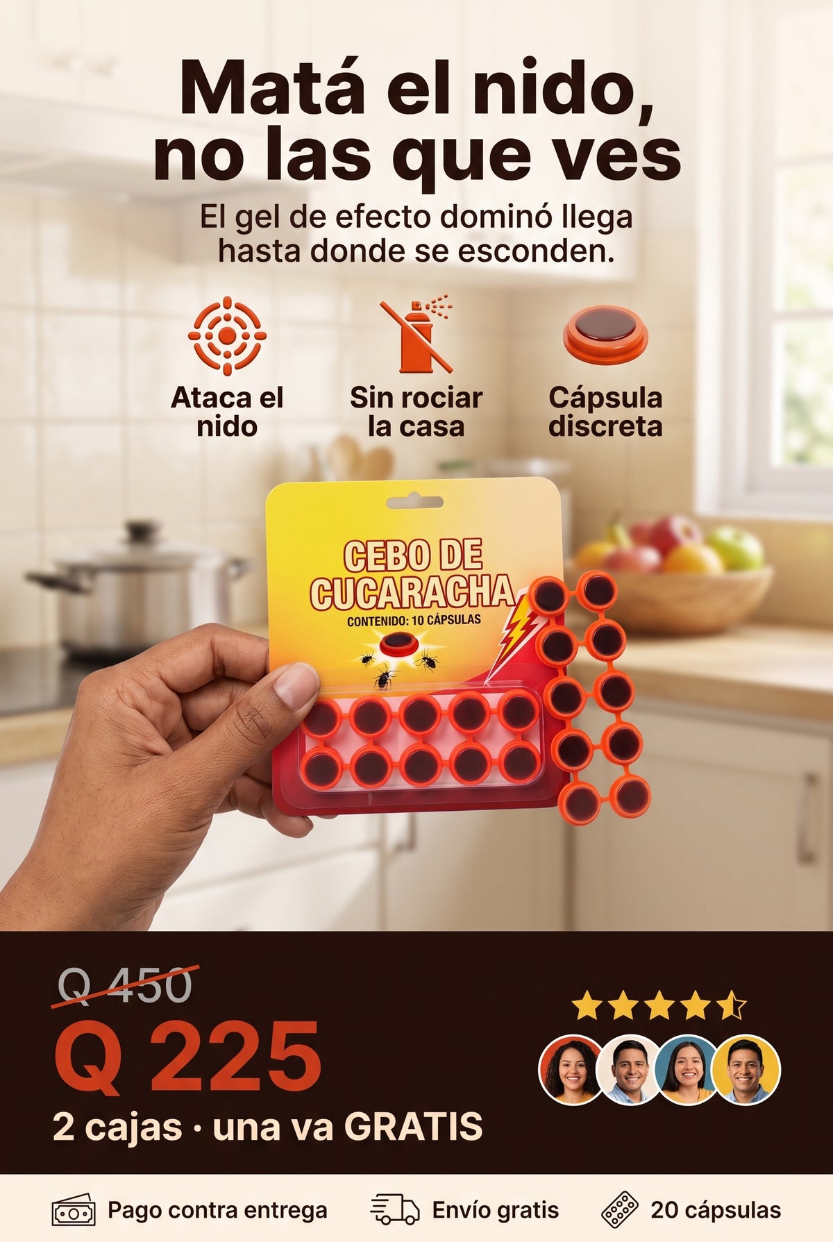 Mata Cucarachas de Raíz - Cebo en Gel Efecto Domino